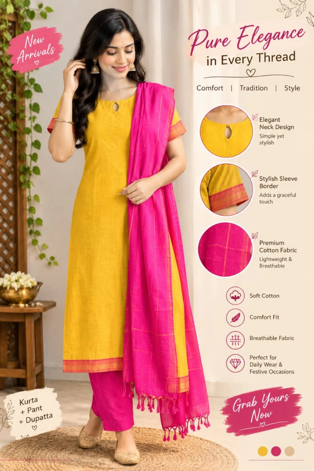 3 PCS SET – Yellow & Pink