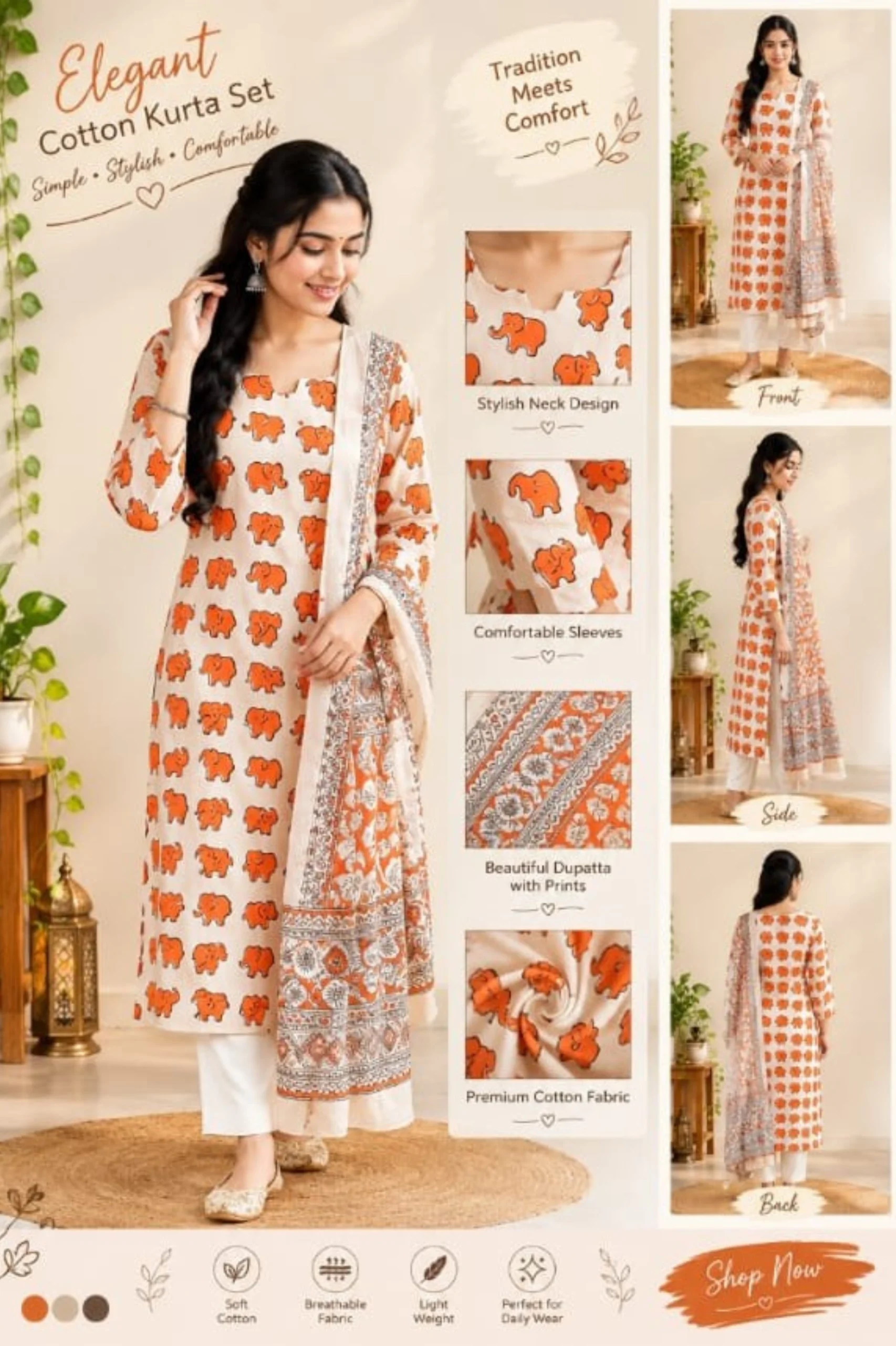 3 PCS SET 3 – White & Orange